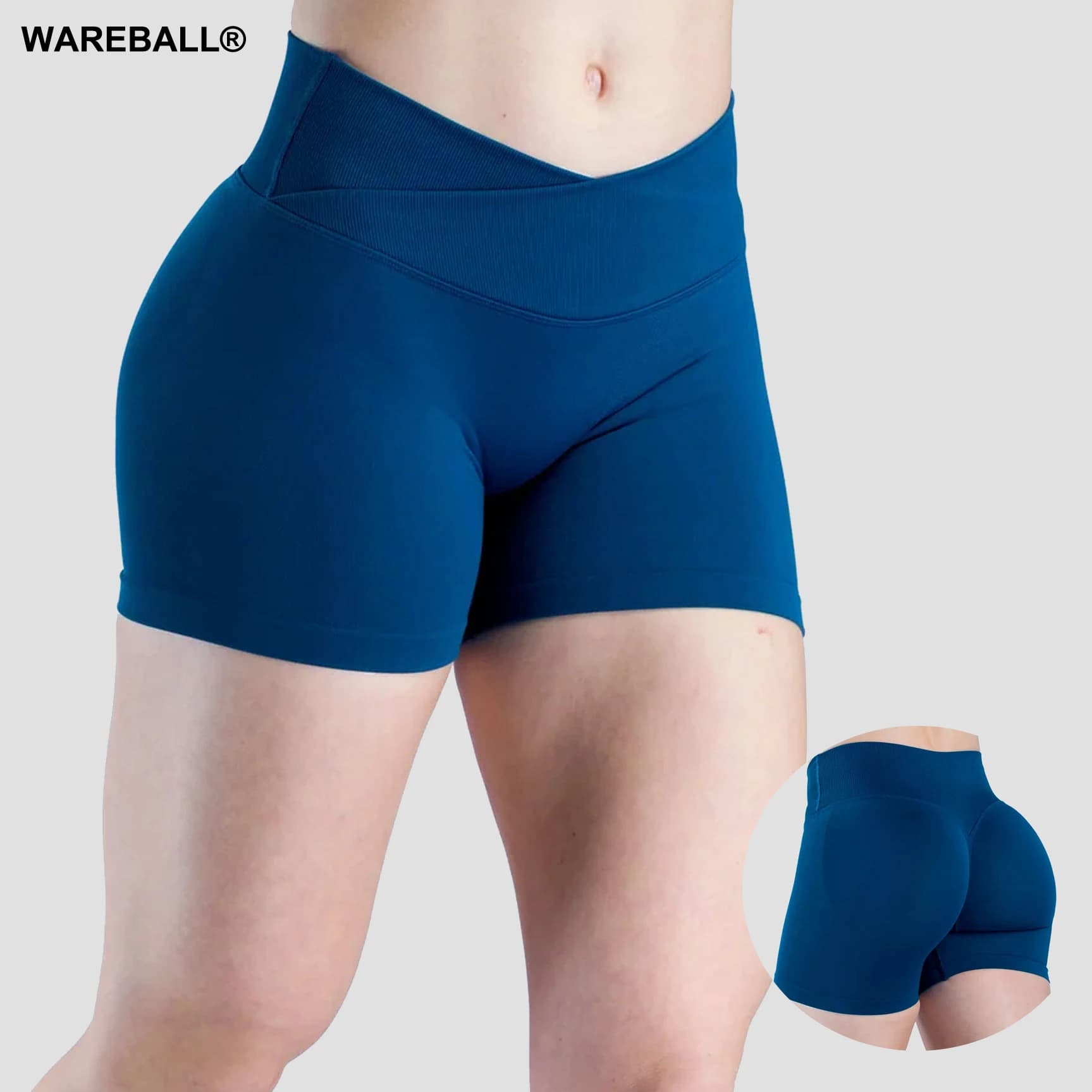 WAREBALL Short Gym Woman Front Cross Waist Fitness Training Seamless Running Butt Lifting Workout Leggings Cycling Sports Shorts