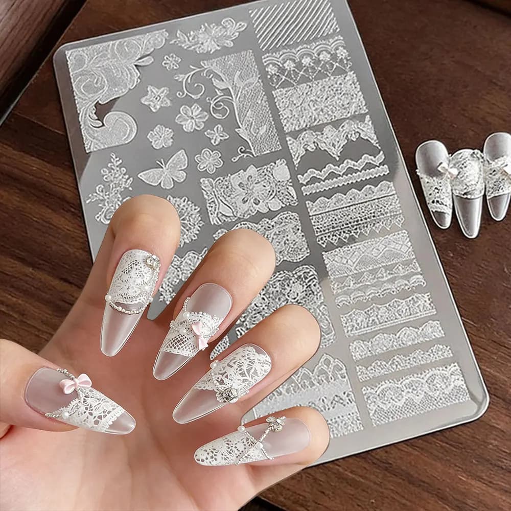 1 Sheet Elegant Lace Nail Art Stamping Plate Vintage Floral & Butterfly Pattern Nail Stencil Reusable Steel Nail Stamp Template#
