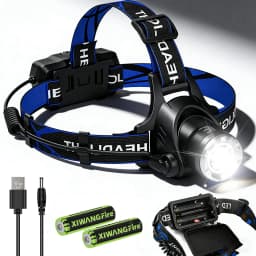 Rechargeable Powerful LED Headlamp with Zoomable Headlight - Outdoor Waterproof High Lumen Work Head Light use 18650 battery
