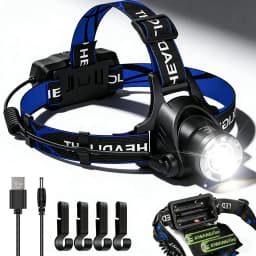 Rechargeable Powerful LED Headlamp with Zoomable Headlight - Outdoor Waterproof High Lumen Work Head Light use 18650 battery