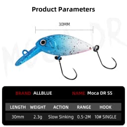ALLBLUE MOCA DR SS Crankbait 30mm 2.3g Slow Sinking Wobbler Trout Fishing Lure Freshwater Crank Minnow Artificial Hard Bait