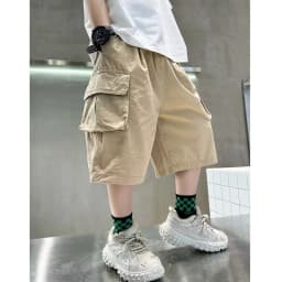Summer New Teen Boys Cargo Shorts Solid Color Thin Big Pocket Loose Fit Five-Point Pants For 4-14 Years Kids Casual Trousers