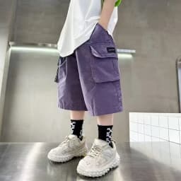 Summer New Teen Boys Cargo Shorts Solid Color Thin Big Pocket Loose Fit Five-Point Pants For 4-14 Years Kids Casual Trousers