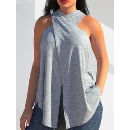Plus size summer new sexy women's T-shirt, plus size hanging neck loose irregular casual beach T-shirt