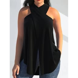 Plus size summer new sexy women's T-shirt, plus size hanging neck loose irregular casual beach T-shirt