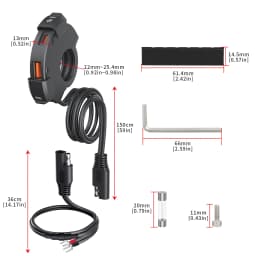 48W Quick Charge PD+QC3.0 Phone Charger Motorcycle USB Socket Waterproof Handlebar Mounting Bracket 12V-24V Power Adapter