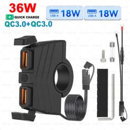 48W Quick Charge PD+QC3.0 Phone Charger Motorcycle USB Socket Waterproof Handlebar Mounting Bracket 12V-24V Power Adapter