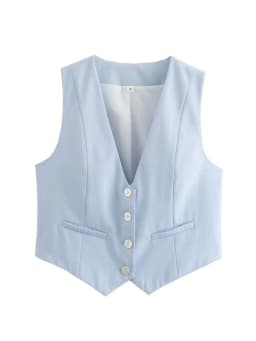 HH Fashion Women Vest Sleeveless Vests for Women Chic V-Neck Single-Breasted Ladies Elegant White Waistcoat Tops