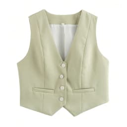 HH Fashion Women Vest Sleeveless Vests for Women Chic V-Neck Single-Breasted Ladies Elegant White Waistcoat Tops