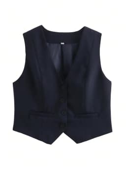 HH Fashion Women Vest Sleeveless Vests for Women Chic V-Neck Single-Breasted Ladies Elegant White Waistcoat Tops