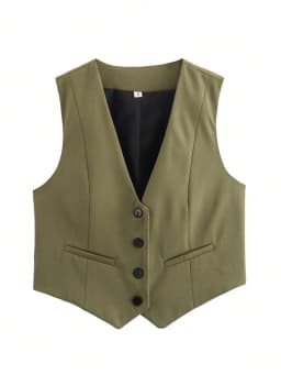 HH Fashion Women Vest Sleeveless Vests for Women Chic V-Neck Single-Breasted Ladies Elegant White Waistcoat Tops