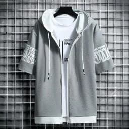 Fashion Men's Hoodies Summer Men Clothing T-shirt Zipper Hood Cartoon Casual T Shirt Print Hooded Top Short Sleeve Men