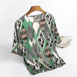 Fashion Floral Print Blouse Pullover Ladies Silk Satin Plus Size Batwing Sleeve Vintage T-shirt Casual Short Sleeve Tops