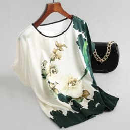 Fashion Floral Print Blouse Pullover Ladies Silk Satin Plus Size Batwing Sleeve Vintage T-shirt Casual Short Sleeve Tops