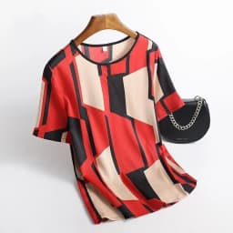 Fashion Floral Print Blouse Pullover Ladies Silk Satin Plus Size Batwing Sleeve Vintage T-shirt Casual Short Sleeve Tops