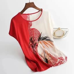 Fashion Floral Print Blouse Pullover Ladies Silk Satin Plus Size Batwing Sleeve Vintage T-shirt Casual Short Sleeve Tops