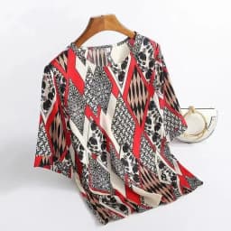 Fashion Floral Print Blouse Pullover Ladies Silk Satin Plus Size Batwing Sleeve Vintage T-shirt Casual Short Sleeve Tops