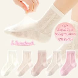 5 Pairs Baby Socks Summer Cotton Socks Thin Mesh Sock Boys Girls Spring Crew Socks Solid Color
