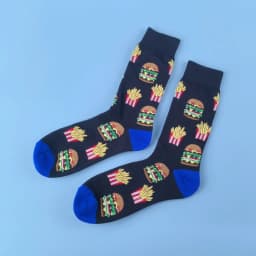 1 Pair Unisex Funny AB Style Tomato Ketchup French Fry Printed Mid-Calf Socks Suit In All Seasons
