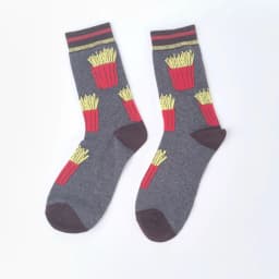 1 Pair Unisex Funny AB Style Tomato Ketchup French Fry Printed Mid-Calf Socks Suit In All Seasons