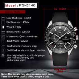 PAGANI DESIGN New 45mm Men Quartz Watch Rubber Belt Men's Luxury Watch Fashion Casual Sports Male Clock Relogio Maasculino
