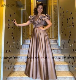 Customized Luxury Beading Mother Of Bride Dresses Light Brown Ruffle Edge Women Evening Gown Long Satin Wedding Guest Dress Robe