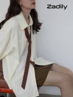 2026 Autumn Women's Oversized Long Sleeve Blouse 2026 Summer New Arrival Tie Neck Shirt Loose Fit Office Elegant Fashion