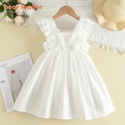 Bear Leader Kids Girls Dresses 2026 New Summer Lace Princess Dresses Children Solid color Clothing Baby Wedding Party Vestidos