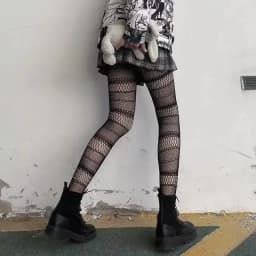 Lolita Girls Cute Pentacle Print Tights Women Sexy Gothic Punk Magical Five-Pointed Star Mesh Fish Net Pantyhose Body Stockings