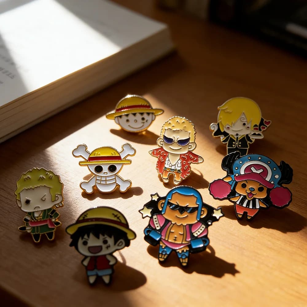 8 Pcs One Piece Anime Roronoa Zoro & Monkey D. Luffy Cosplay Badges Brooches Collectible Comic Lapel Jewelry for Backpack