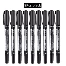 4/9pcs/lot Deli Twin Tip Permanent Marker Pen Set Fine Point Waterproof Ink Thin Nib Crude Nib Black Ink 0.5mm-2mm Fine Color