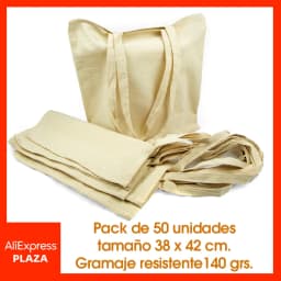 Bag fabric cotton Pack 50 units Biodegradable reusable long handles durable Shopping Crafts