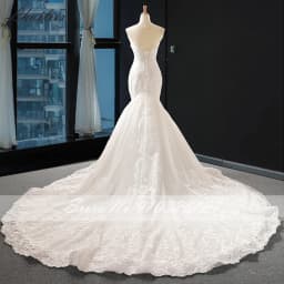 Lhuilier Customized Mermaid Lace Wedding Dresses Illusion Scoop Neck Lace Appliques Chapel Train Bridal Gown with Cape