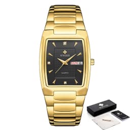 WWOOR 2026 New Square Watch Men with Automatic Week Date Luxury Stainless Steel Gold Mens Quartz Wrist Watches Relogio Masculino