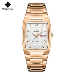 WWOOR 2026 New Square Watch Men with Automatic Week Date Luxury Stainless Steel Gold Mens Quartz Wrist Watches Relogio Masculino