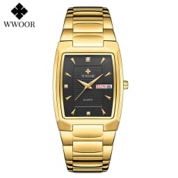 WWOOR 2026 New Square Watch Men with Automatic Week Date Luxury Stainless Steel Gold Mens Quartz Wrist Watches Relogio Masculino