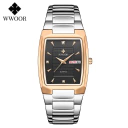 WWOOR 2026 New Square Watch Men with Automatic Week Date Luxury Stainless Steel Gold Mens Quartz Wrist Watches Relogio Masculino