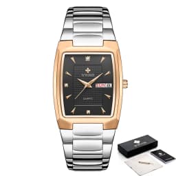 WWOOR 2026 New Square Watch Men with Automatic Week Date Luxury Stainless Steel Gold Mens Quartz Wrist Watches Relogio Masculino