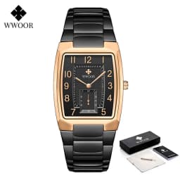 WWOOR 2026 New Square Watch Men with Automatic Week Date Luxury Stainless Steel Gold Mens Quartz Wrist Watches Relogio Masculino