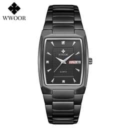 WWOOR 2026 New Square Watch Men with Automatic Week Date Luxury Stainless Steel Gold Mens Quartz Wrist Watches Relogio Masculino