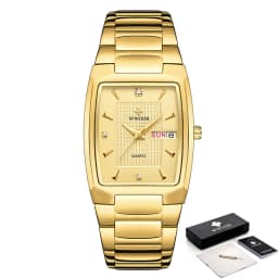 WWOOR 2026 New Square Watch Men with Automatic Week Date Luxury Stainless Steel Gold Mens Quartz Wrist Watches Relogio Masculino