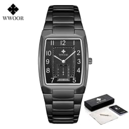 WWOOR 2026 New Square Watch Men with Automatic Week Date Luxury Stainless Steel Gold Mens Quartz Wrist Watches Relogio Masculino