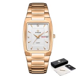 WWOOR 2026 New Square Watch Men with Automatic Week Date Luxury Stainless Steel Gold Mens Quartz Wrist Watches Relogio Masculino