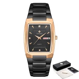 WWOOR 2026 New Square Watch Men with Automatic Week Date Luxury Stainless Steel Gold Mens Quartz Wrist Watches Relogio Masculino