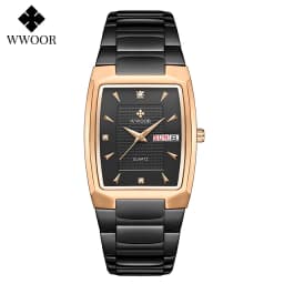 WWOOR 2026 New Square Watch Men with Automatic Week Date Luxury Stainless Steel Gold Mens Quartz Wrist Watches Relogio Masculino