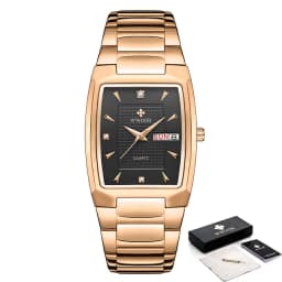 WWOOR 2026 New Square Watch Men with Automatic Week Date Luxury Stainless Steel Gold Mens Quartz Wrist Watches Relogio Masculino