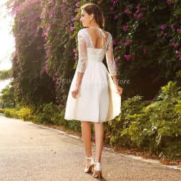 Short Wedding Dress A Line V Neck 3/4 Sleeves Illusion Applique Wedding Gowns Pleat Chiffon Princess Knee Length Bridal Dresses