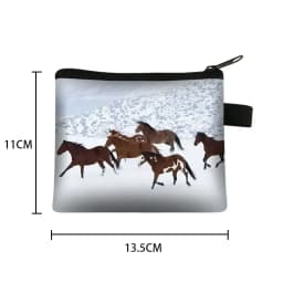 Galloping Horse 3D Printing Coin Purse Ladies Shopping Portable Silver Coin Bag Travel Mini Credit Card ID Card Bag Gift
