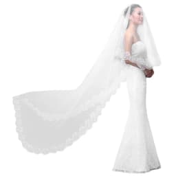 Women Pure White Wedding Veil 3M Long Embroidered Floral Lace Scalloped Edge Bridal Cathedral 1 Layer Party Accessories No Comb