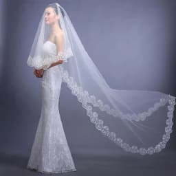Women Pure White Wedding Veil 3M Long Embroidered Floral Lace Scalloped Edge Bridal Cathedral 1 Layer Party Accessories No Comb
